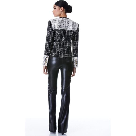 Alice + Olivia Jaydn Combination Tweed Button Jacket Black White Gold 0 - Picture 6 of 6